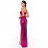 Strapless pailletten maxi jurk met split - Cerise